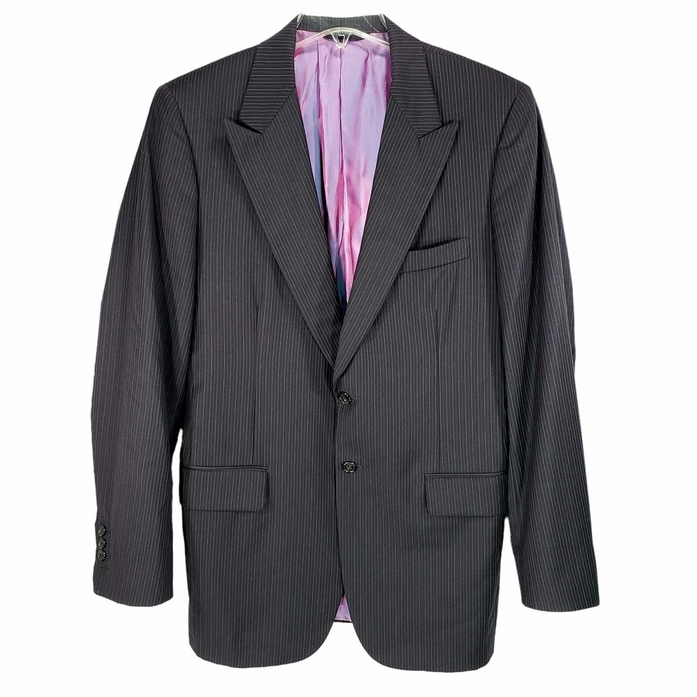 Hickey Freeman Pinstripe Sport Coat 42R Mens Black Purple Surgeon Cuffs USA